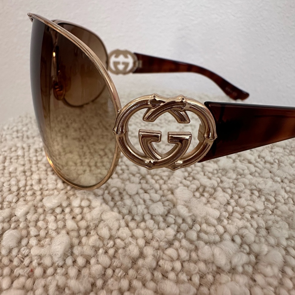 GUCCI Aviator Bamboo GG Gold and Brown Sunglasses